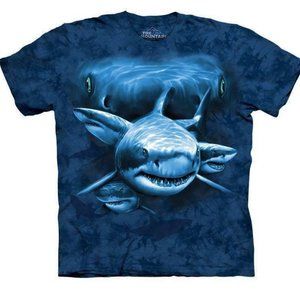 The Mountain Shark Moon Eyes Great White Teeth Sharks Fish Blue Shirt S